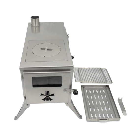 The 'Gloven': Portable Wood Burning Stove with Oven, Carry Bag, Racks, Flue Pieces, Spark Arrestor