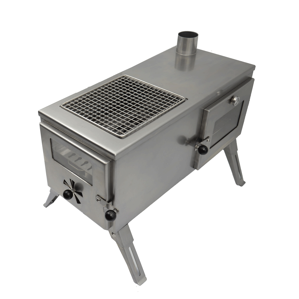 The 'Gloven': Portable Wood Burning Stove with Oven, Carry Bag, Racks, Flue Pieces, Spark Arrestor