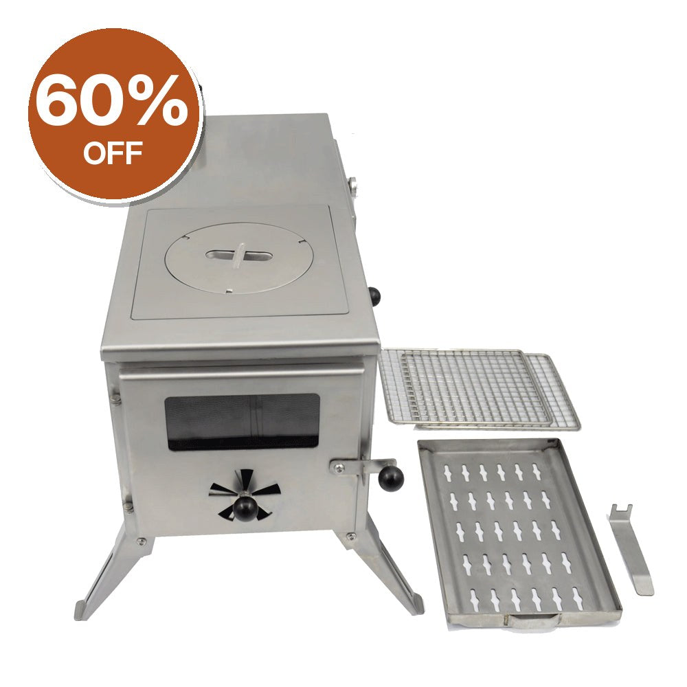 The Gloven Portable Wood Burning Stove with Oven (Ex Demo, Thermometer Broken Off) – Clearance, Collection Only