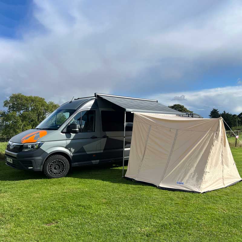 GlanopyPLUS: Van Sun Canopy and Universal Porch with Roll Down Door (zips on to glawnings)