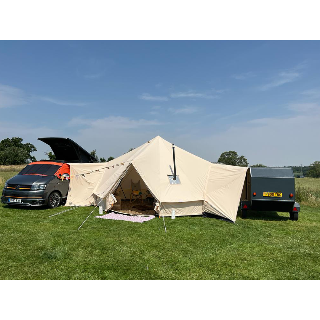 Triple Door Glawning (Polycotton): Driveaway Awning with Standard Height Connecting Canopy PREORDER FOR 7/3/2024