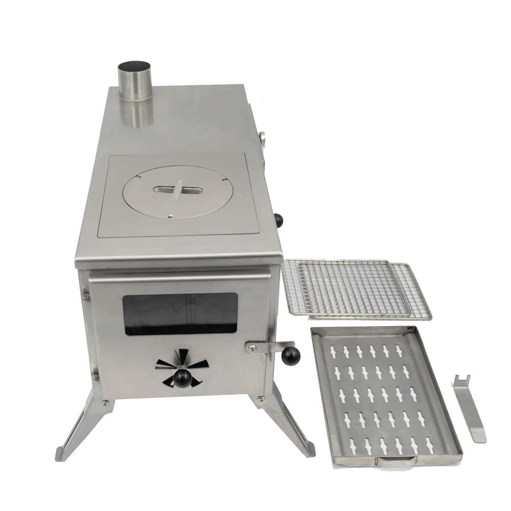 The 'Gloven': Portable Wood Burning Stove with Oven, Carry Bag, Racks, Flue Pieces, Spark Arrestor