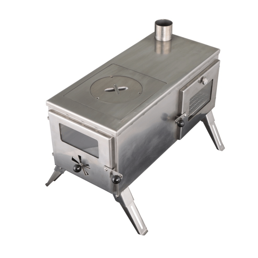 The 'Gloven': Portable Wood Burning Stove with Oven, Carry Bag, Racks, Flue Pieces, Spark Arrestor