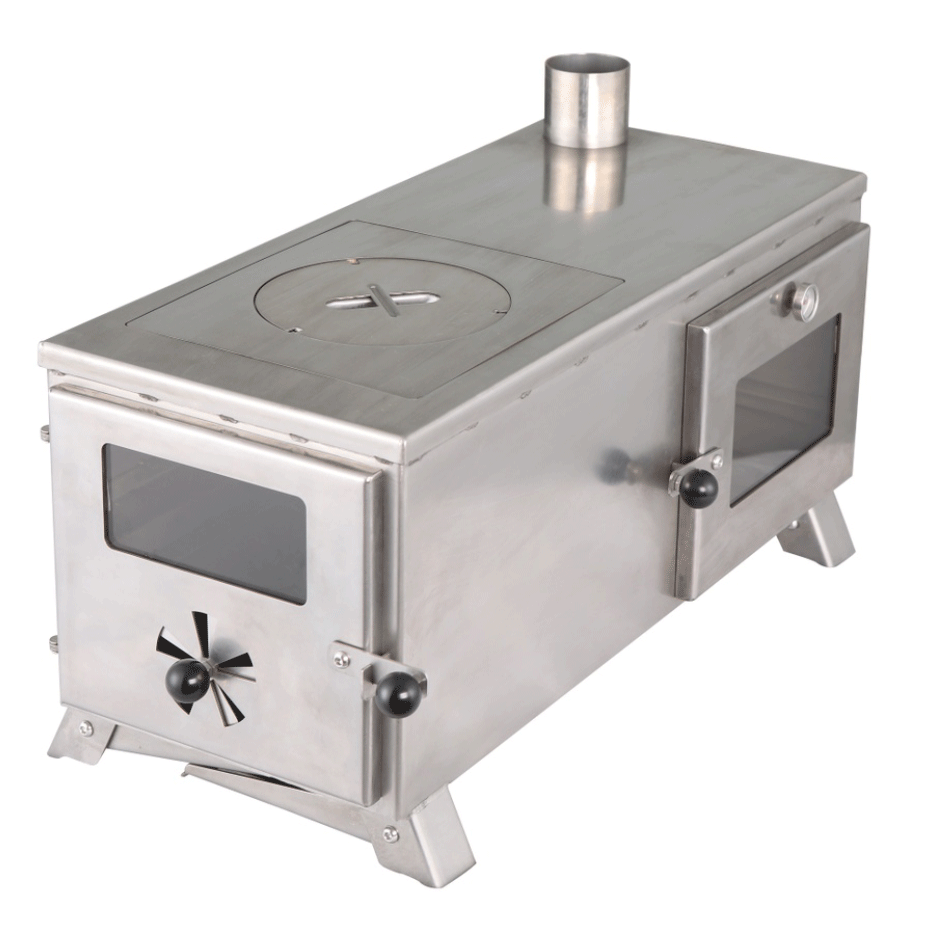 The 'Gloven': Portable Wood Burning Stove with Oven, Carry Bag, Racks, Flue Pieces, Spark Arrestor