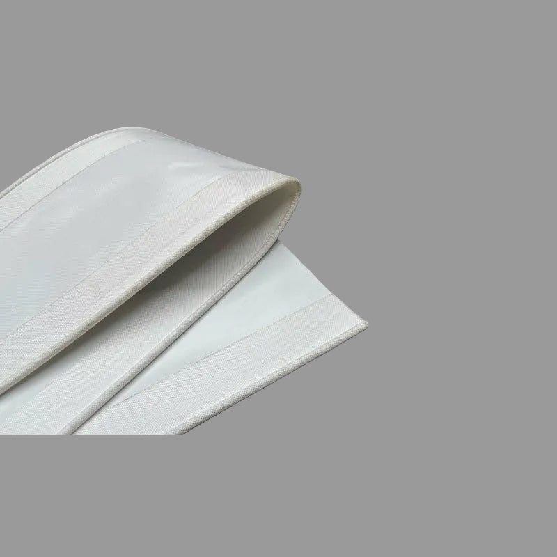 A white driveaway awning extender with eyelets at each end, laid out on a plain background.